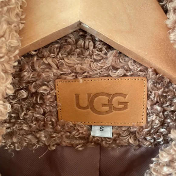 UGG Kaley Jackeline Camel Teddy Bear Oversized Jacket Zip Up Fur Coat Size Small - Picture 8 of 10